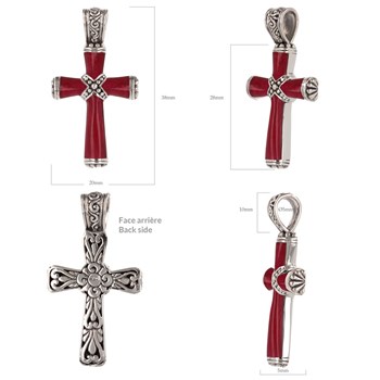 Pendentif Croix en Corail Rouge & Argent Rhodié - Symbole Sacré | Aden