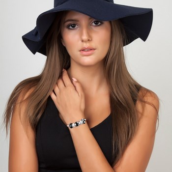 Bedelarmband zwarte parels en staal SC Crystal