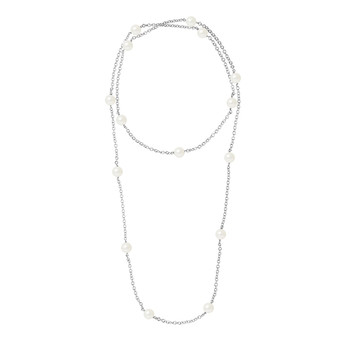 Sautoir - Long Collier Femme en Argent Massif 925/1000 et Perles de culture Blanches