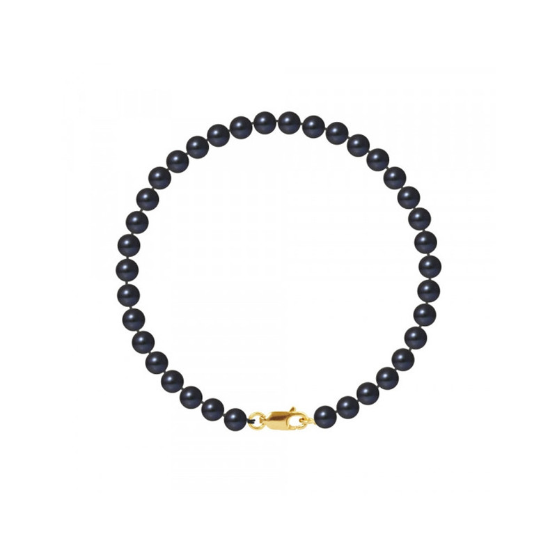 Bracelet Femme Perles de culture d'eau douce Noires 5-6 mm et Fermoir Or jaune 750/1000
