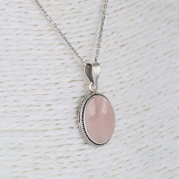 Pendentif Dahlia Argent 925 et Quartz Rose | ADEN Design Vintage | Bijou Romantique
