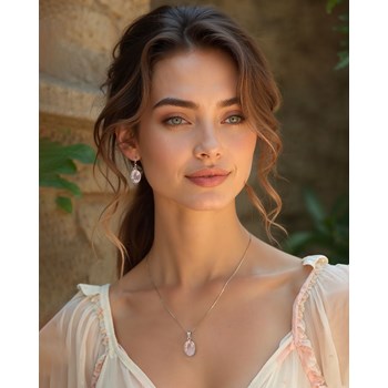 Pendentif Dahlia Argent 925 et Quartz Rose | ADEN Design Vintage | Bijou Romantique