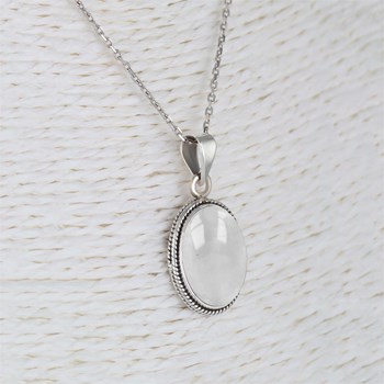Pendentif Dahlia Argent 925 et Pierre de Lune | ADEN Design Vintage | Bijou Mystique