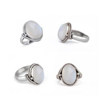 Bague Dahlia Pierre de Lune et Argent 925 | ADEN Design Vintage | Bijou Mystique
