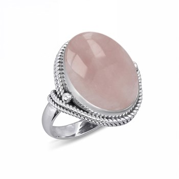 Bague Dahlia en Quartz Rose et Argent 925 - Élégance Romantique | ADEN Design Ovale