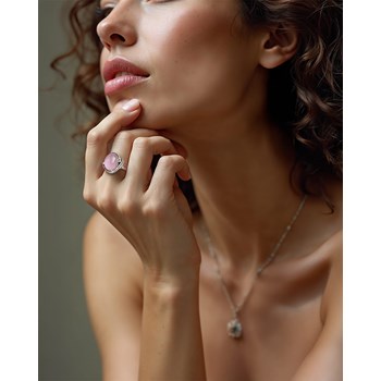 Bague Dahlia en Quartz Rose et Argent 925 - Élégance Romantique | ADEN Design Ovale