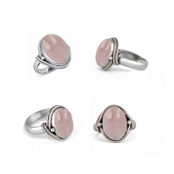 Bague Dahlia en Quartz Rose et Argent 925 - Élégance Romantique | ADEN Design Ovale