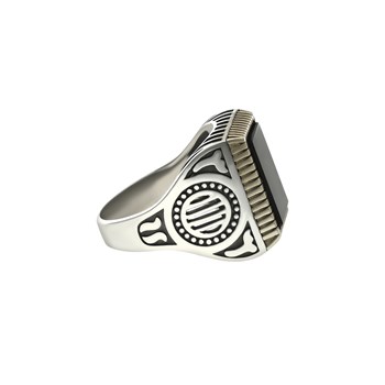 Chevalière Homme Argent Doré Rock Love Agate Noire