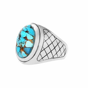 Bague Homme Turquoise Asymétrique Argent