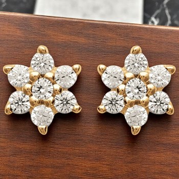 Boucles d'oreilles fleur sertie d'oxyde de zirconium Plaqué OR 750 3 microns