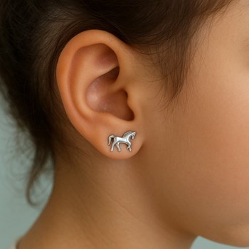 Boucles d'oreilles cheval Argent 925 Rhodié