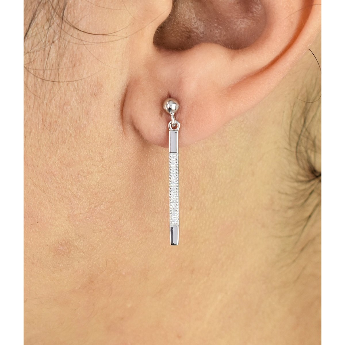 Boucles d'oreilles barre d'oxyde de zirconium Argent 925 Rhodié - vue 4