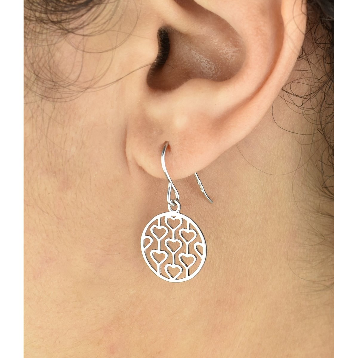 Boucles d'oreilles cercle de coeurs pendants Argent 925 Rhodié - vue 2