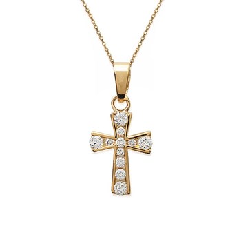 Cross necklace set with zirconium oxide Gold-plated 750 3 microns