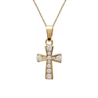 Collier chaîne bille et triple croix en plaqué or