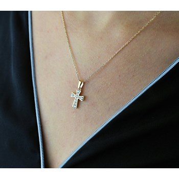 Cross necklace set with zirconium oxide Gold-plated 750 3 microns