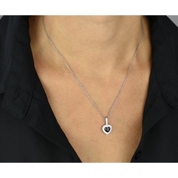 Necklace 2 hearts royal blue zirconium oxide 925 Rhodium Silver
