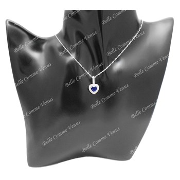 Necklace 2 hearts royal blue zirconium oxide 925 Rhodium Silver