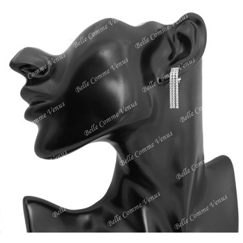 3 rows of zirconium oxide dangling earrings 925 Rhodium Silver