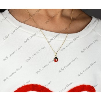 Collier coccinelle émail rouge et noir Plaqué OR 750 3 microns
