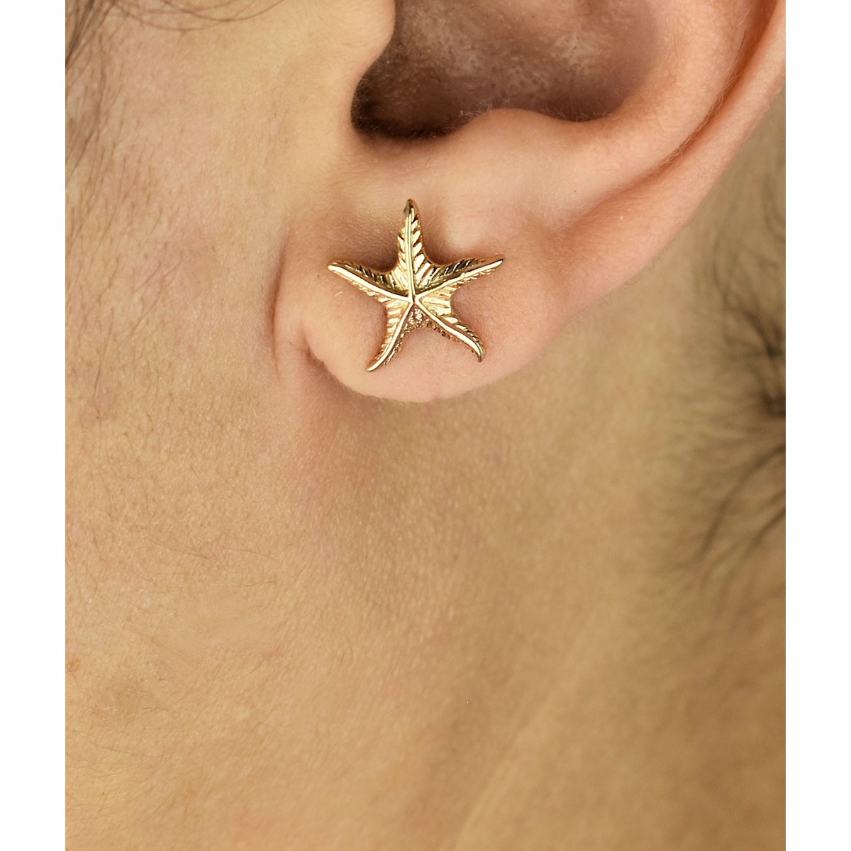 Boucles d'oreilles étoile de mer ciselée Plaqué OR 750 3 microns - vue 2