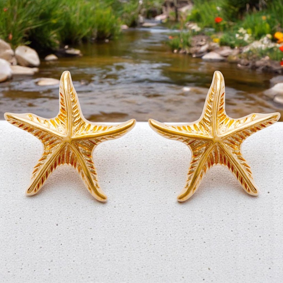 Boucles d'oreilles étoile de mer ciselée Plaqué OR 750 3 microns - vue 4