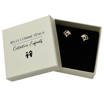 Boucles d'oreilles dauphin dans un coeur ajouré Plaqué OR 750 3 microns
