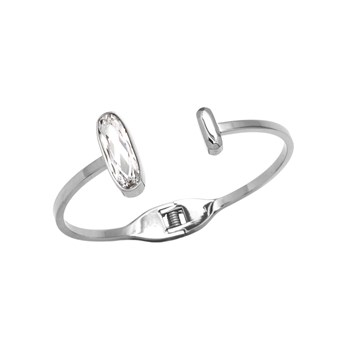 Bracelet rigide en acier argenté orné de cristaux Swarovski avec pierres Crystal