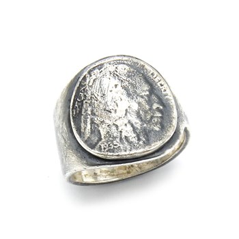 Bague Homme Tête Indien Pièce Argent