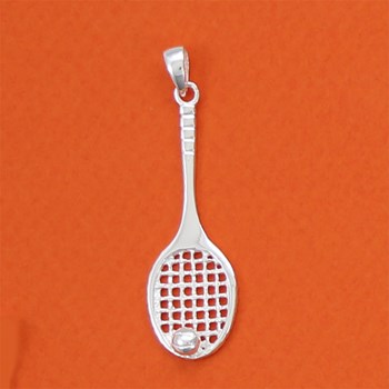 Pendentif grande raquette de tennis et balle de tennis - Argent massif