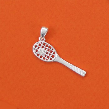 Pendentif raquette de tennis et balle de tennis strass - Argent massif