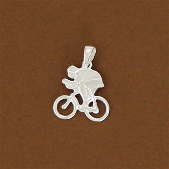 Pendentif vélo de course avec cycliste - Argent massif