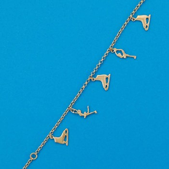 Bracelet patinage cinq patins - Plaqué or