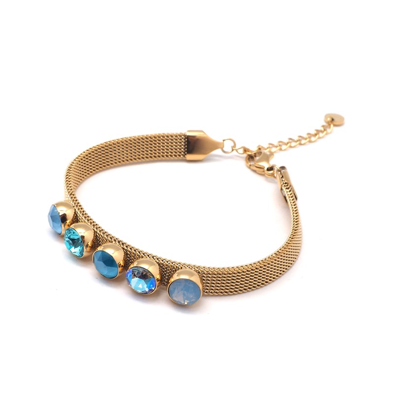Bracelet en acier doré orné de cristaux Swarovski avec pierres Crystal bleu - vue 2