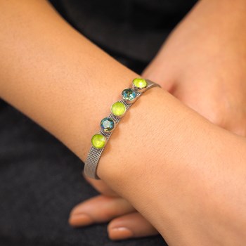 Bracelet en acier doré orné de cristaux Swarovski avec pierres Crystal vert et bleu