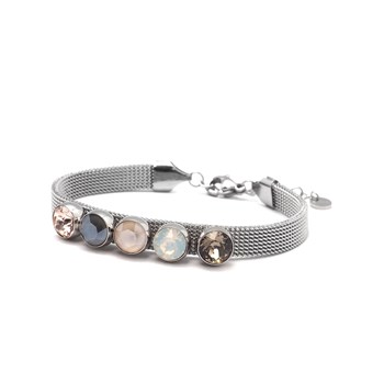 Bracelet en acier argenté orné de cristaux Swarovski avec pierres Crystal beige, ivoire et gris