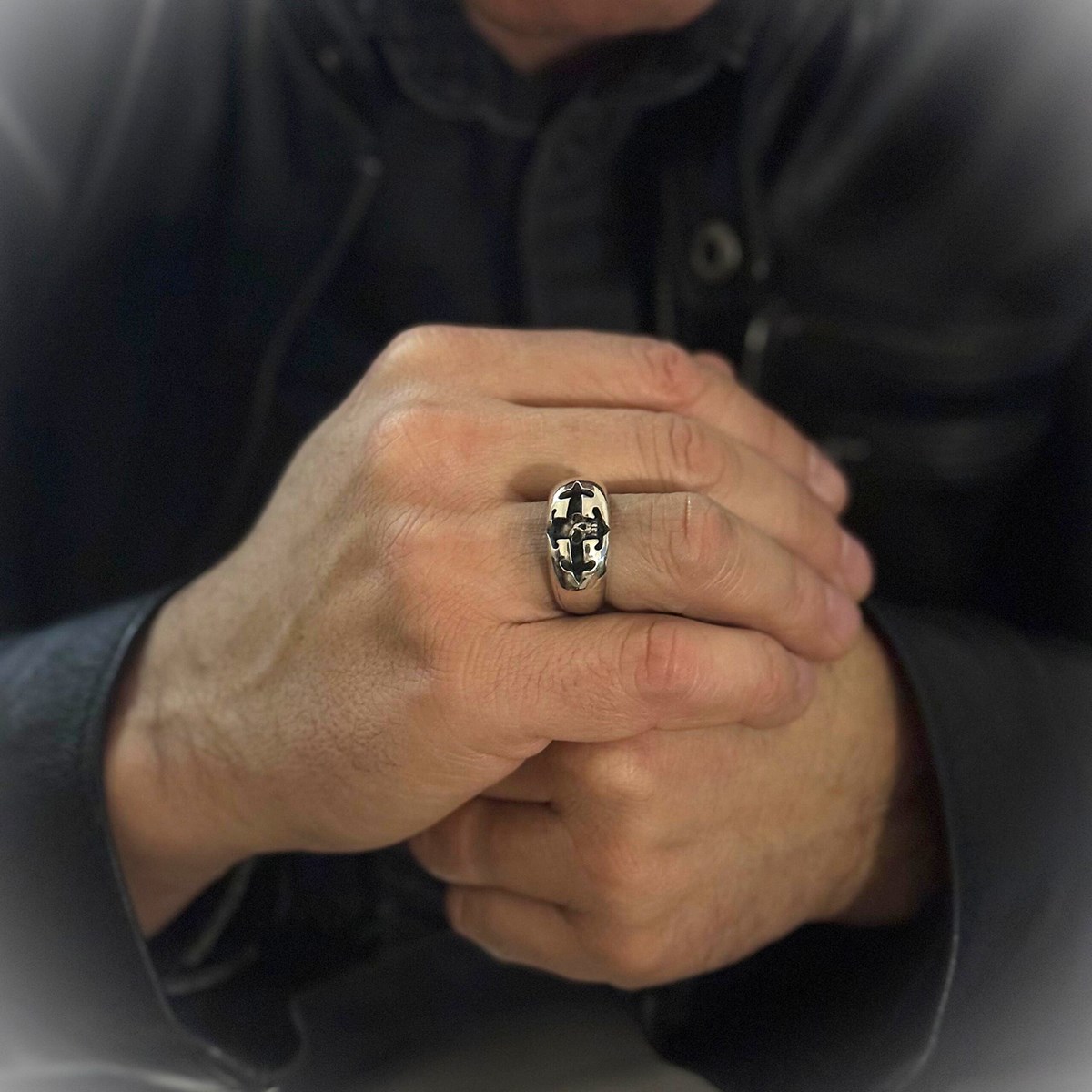 Bague Homme Tête De Croix Argent - vue 2