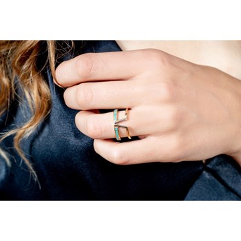 Bague en Plaqué or et pierre de couleur - jaune brillant