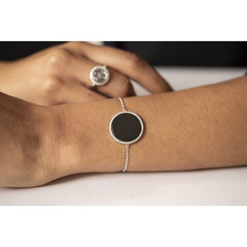 Bracelet souple mono-motif en Argent 925 millièmes et céramique - blanc brillant