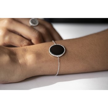 Bracelet souple mono-motif en Argent 925 millièmes et céramique - blanc brillant