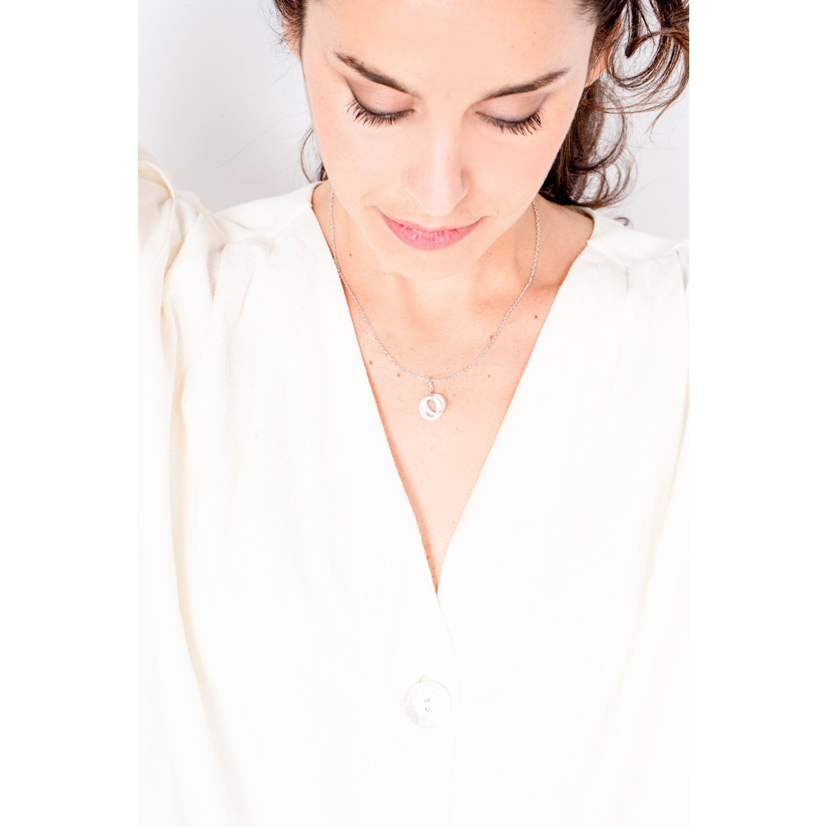 Collier mono-motif en Argent 925 millièmes et céramique - blanc brillant - vue 2
