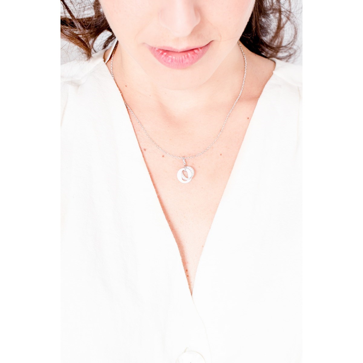 Collier mono-motif en Argent 925 millièmes et céramique - blanc brillant - vue 3