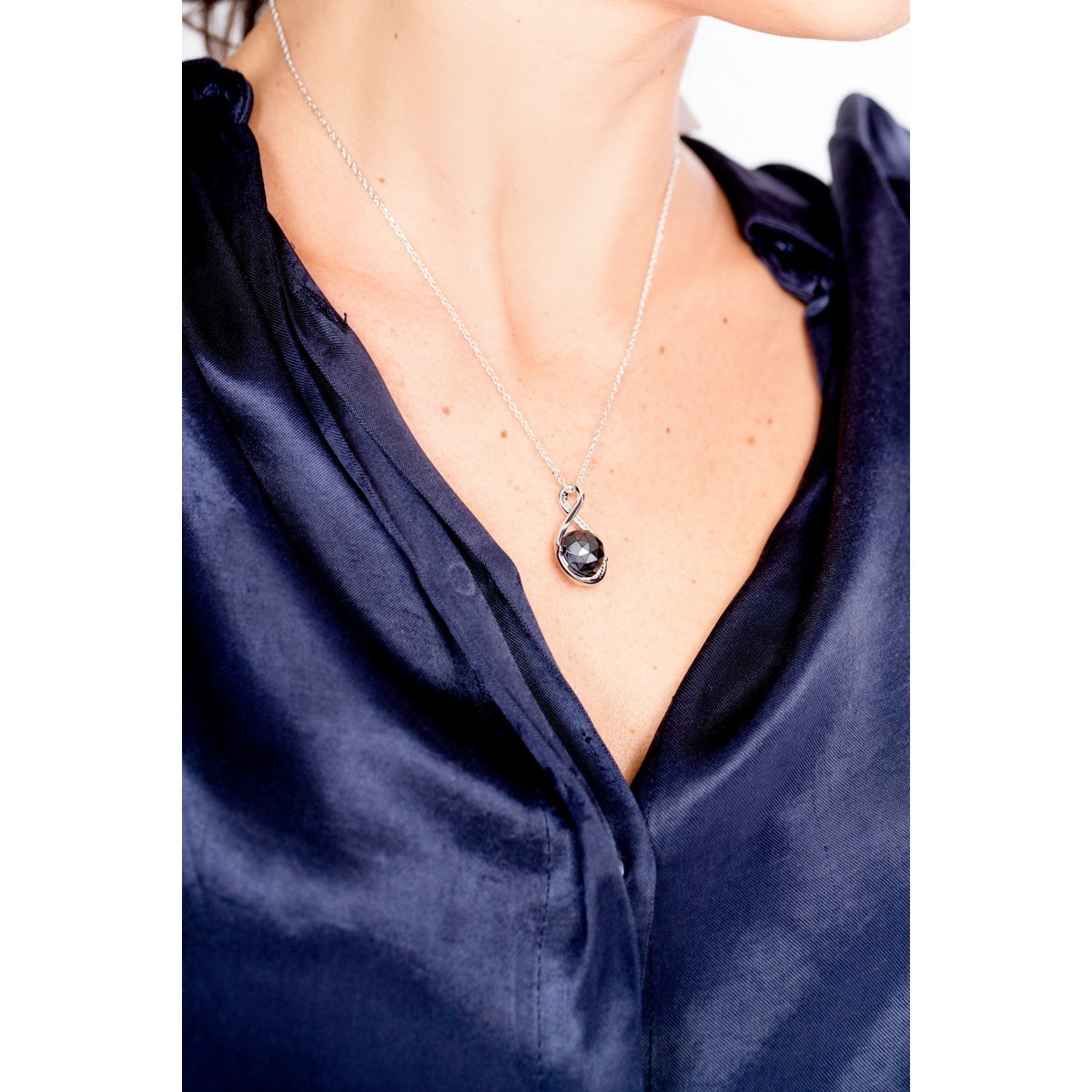 Collier mono-motif en Argent 925 millièmes et céramique - blanc brillant - vue 2