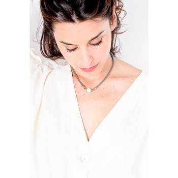 Collier mono-motif en Acier 316L et céramique - blanc brillant