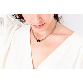 Collier mono-motif en Acier 316L et céramique - blanc brillant