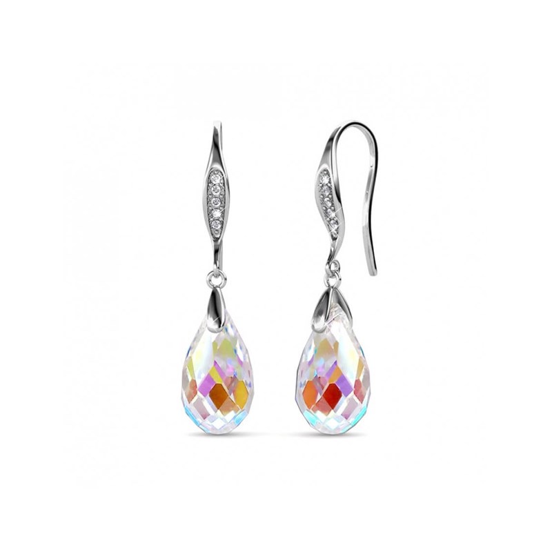 Boucles d'oreilles Droplet Hook - Argenté et Blanc brillant