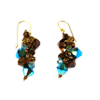 Boucles d'oreille cristal bleu & marron