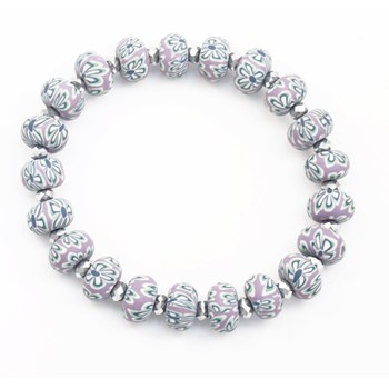 Bracelet élastique perles violettes fleurs et perle cristal