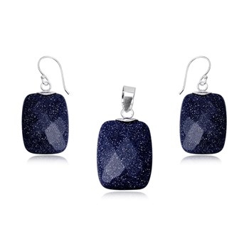 Ensemble Pendentif et bloucles oreilles blue sand stone