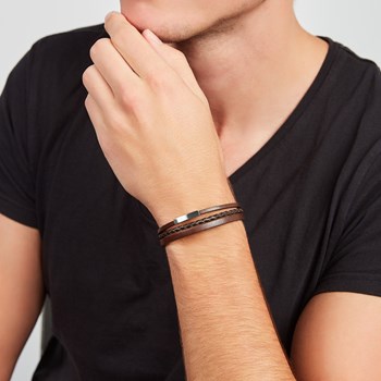 Bracelet homme Fossil triple rang marron